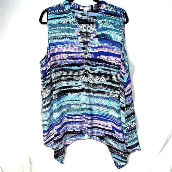 Spense Women's 2XL Sleeveless Geometric Print Blouse Multicolor Casual - Picture 1 of 5